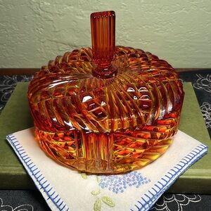 Vintage Viking Glass Candy Dish Amberina / UV Reactive glows